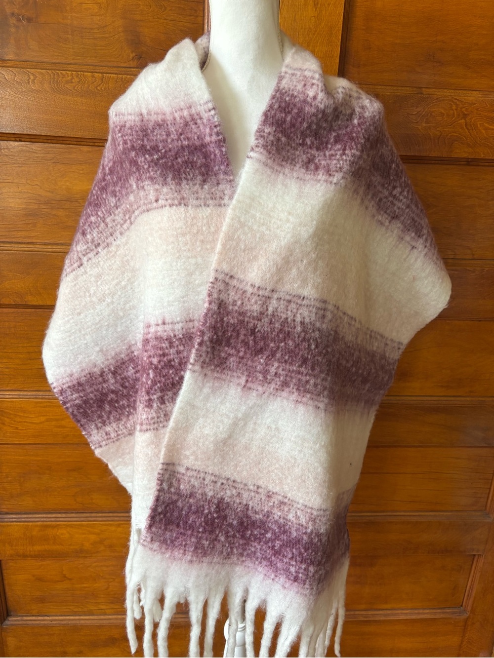 Steve Madden Cozy Purple Striped Mohair-Blend Wrap Scarf